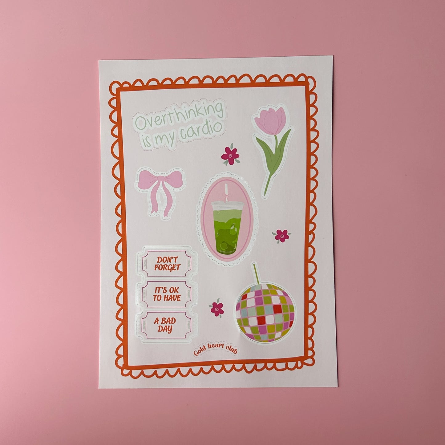 Feuille autocollants illustrée Gold Heart Club