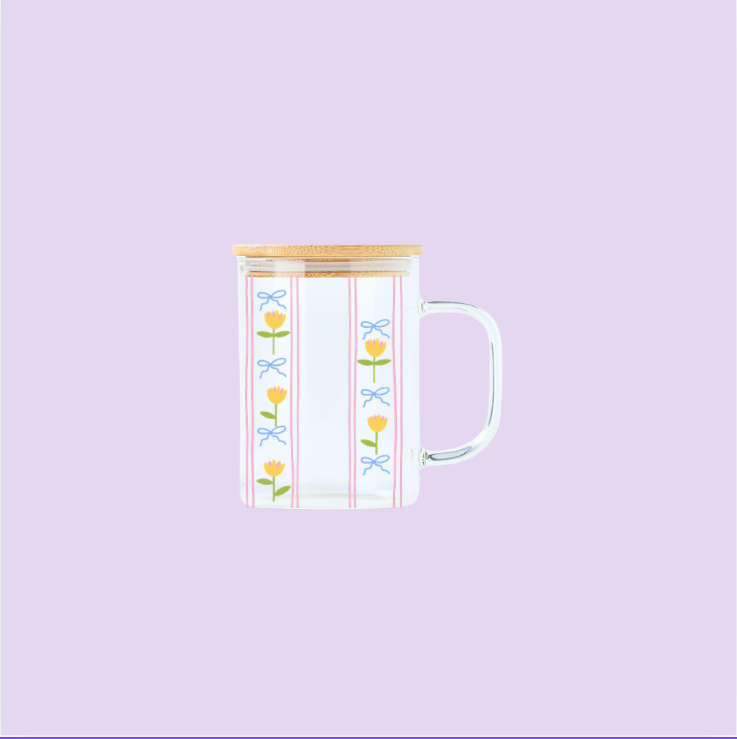 Idée cadeau Verre illustré Tulipes & Boucles fait au Québec