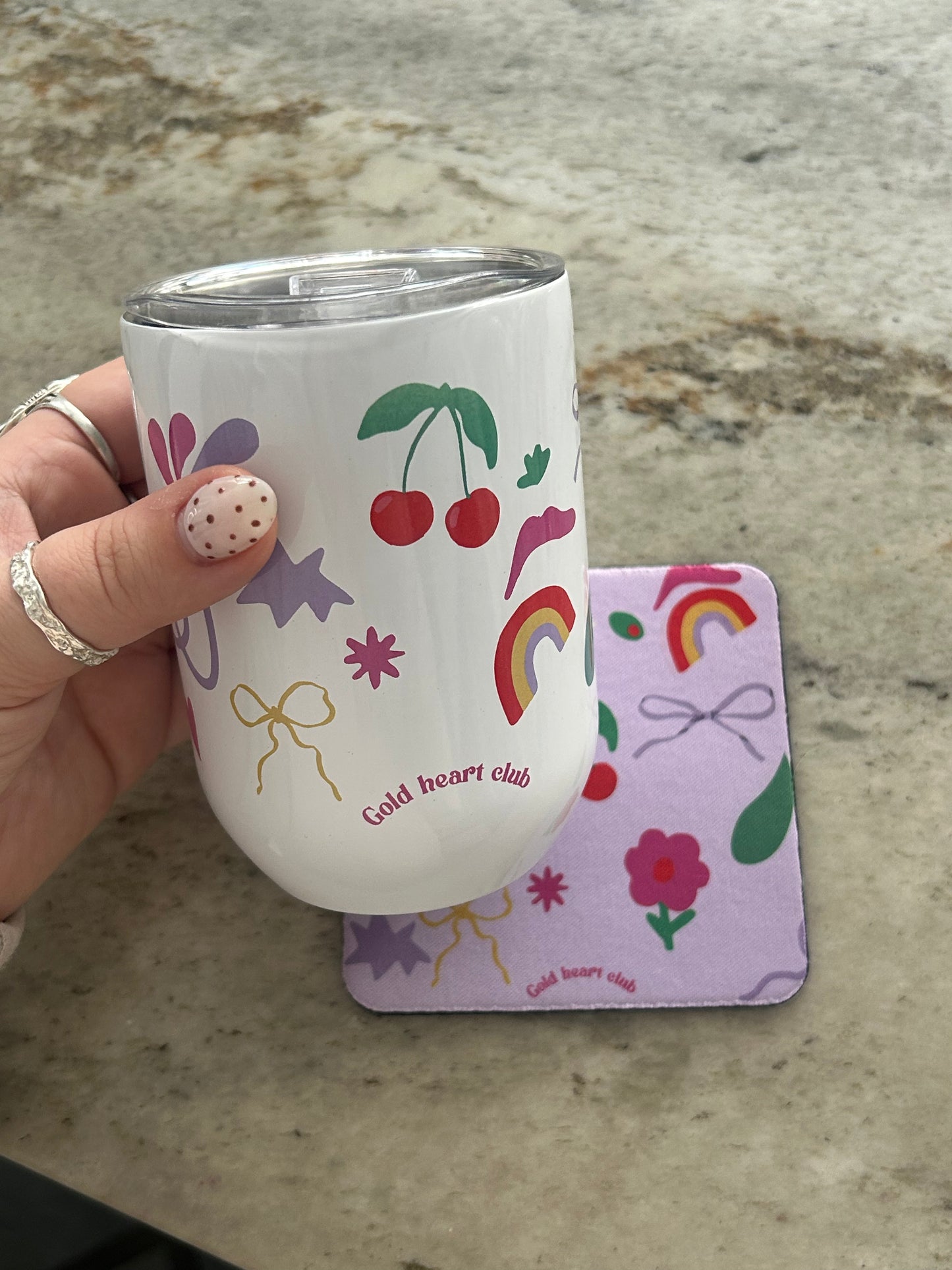 Tumbler et sous verre illustré à la main