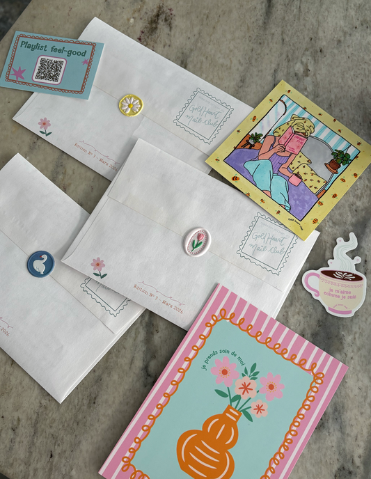 Snail mail Canada : papeterie créative et surprises mensuelles dans une enveloppe Gold Heart Club