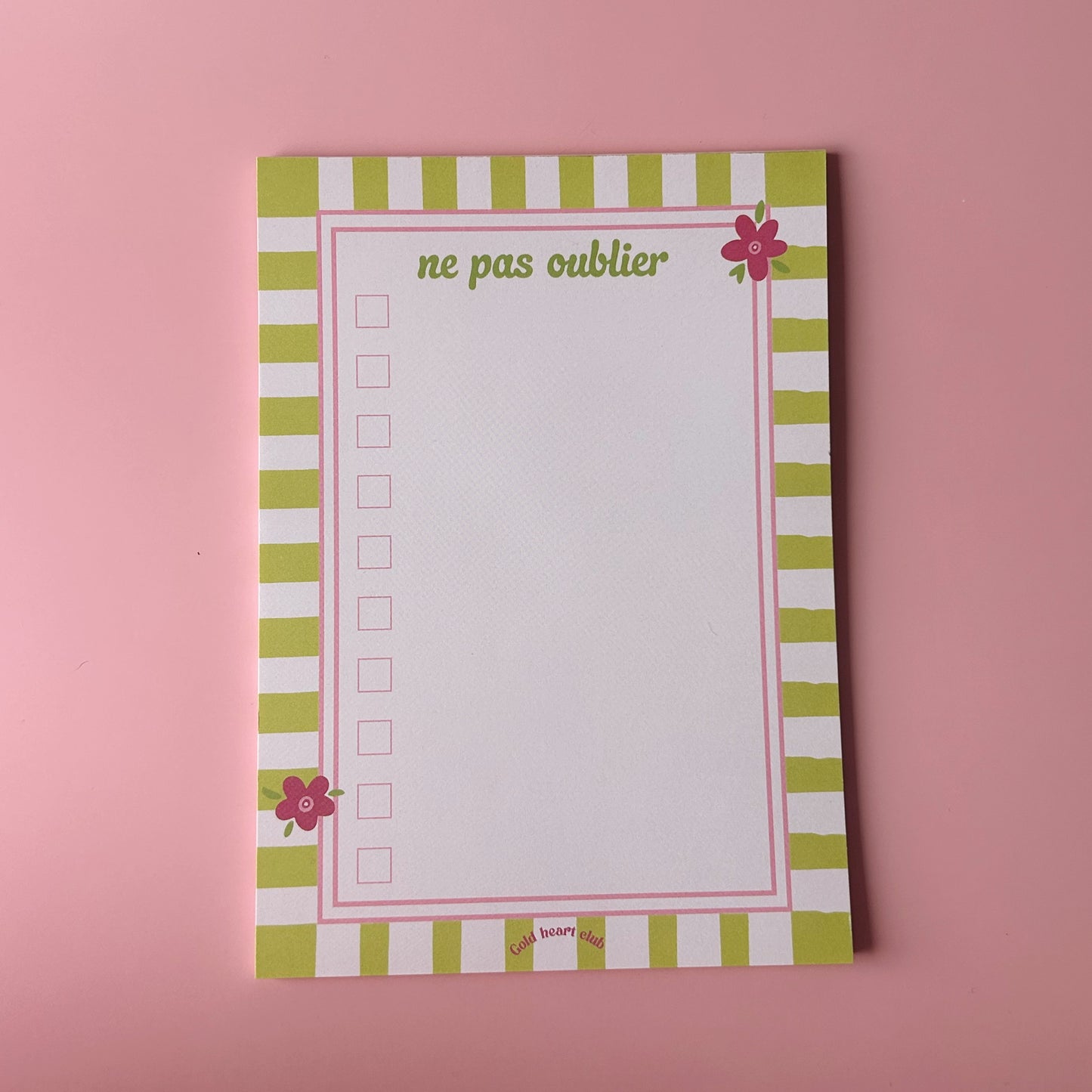 Bloc notes illustré Ne pas oublier Gold Heart Club