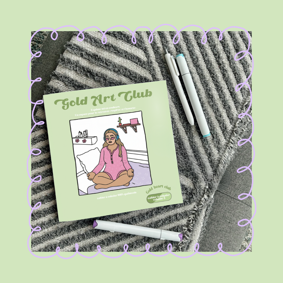 Cahier à colorier adulte illustré et imprimé au Québec Gold Heart Club