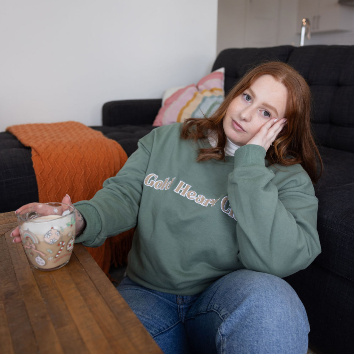 Crewneck femme de qualité coton Sauge Gold Heart Club