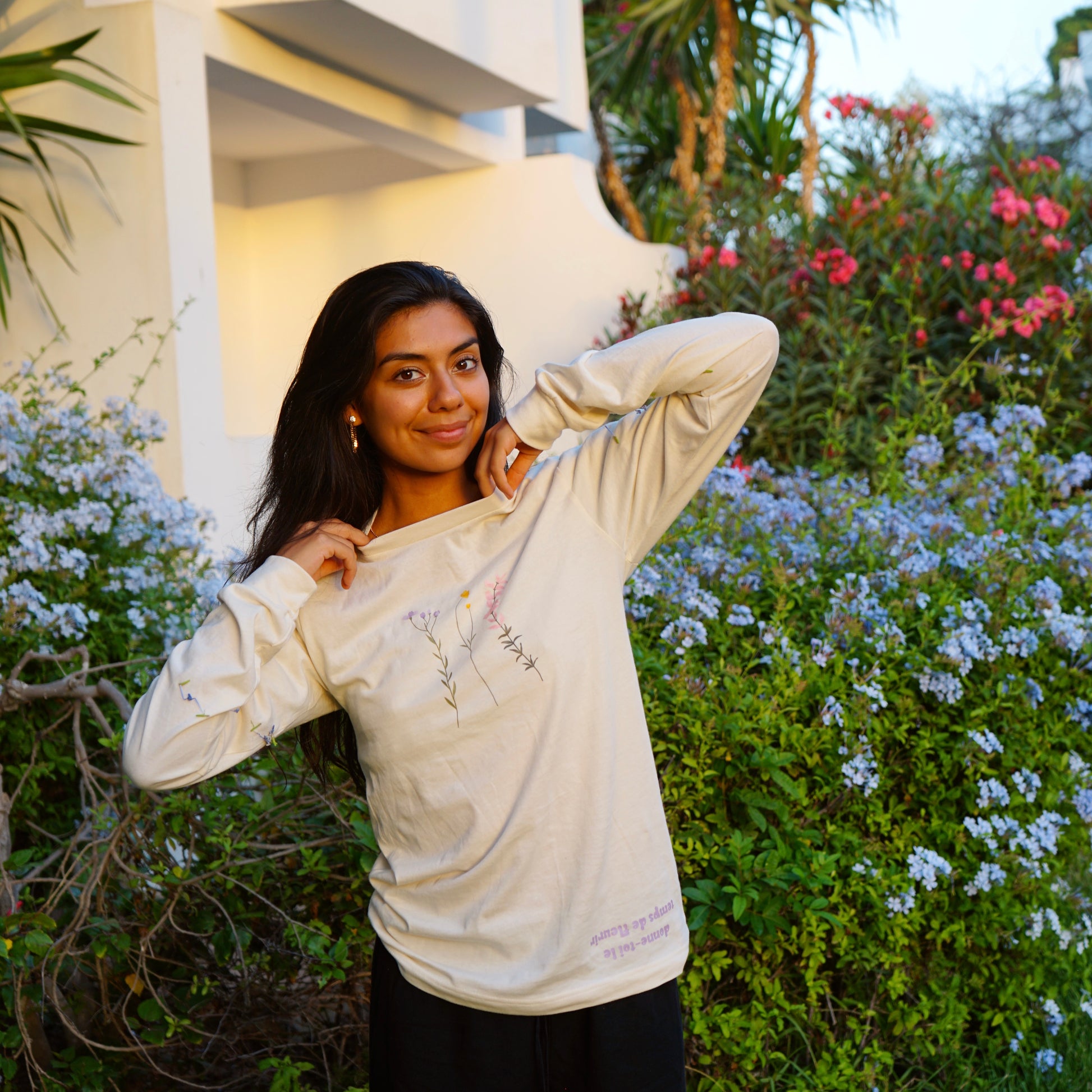 Longsleeve Fleurs beige pour femme Gold Heart Club