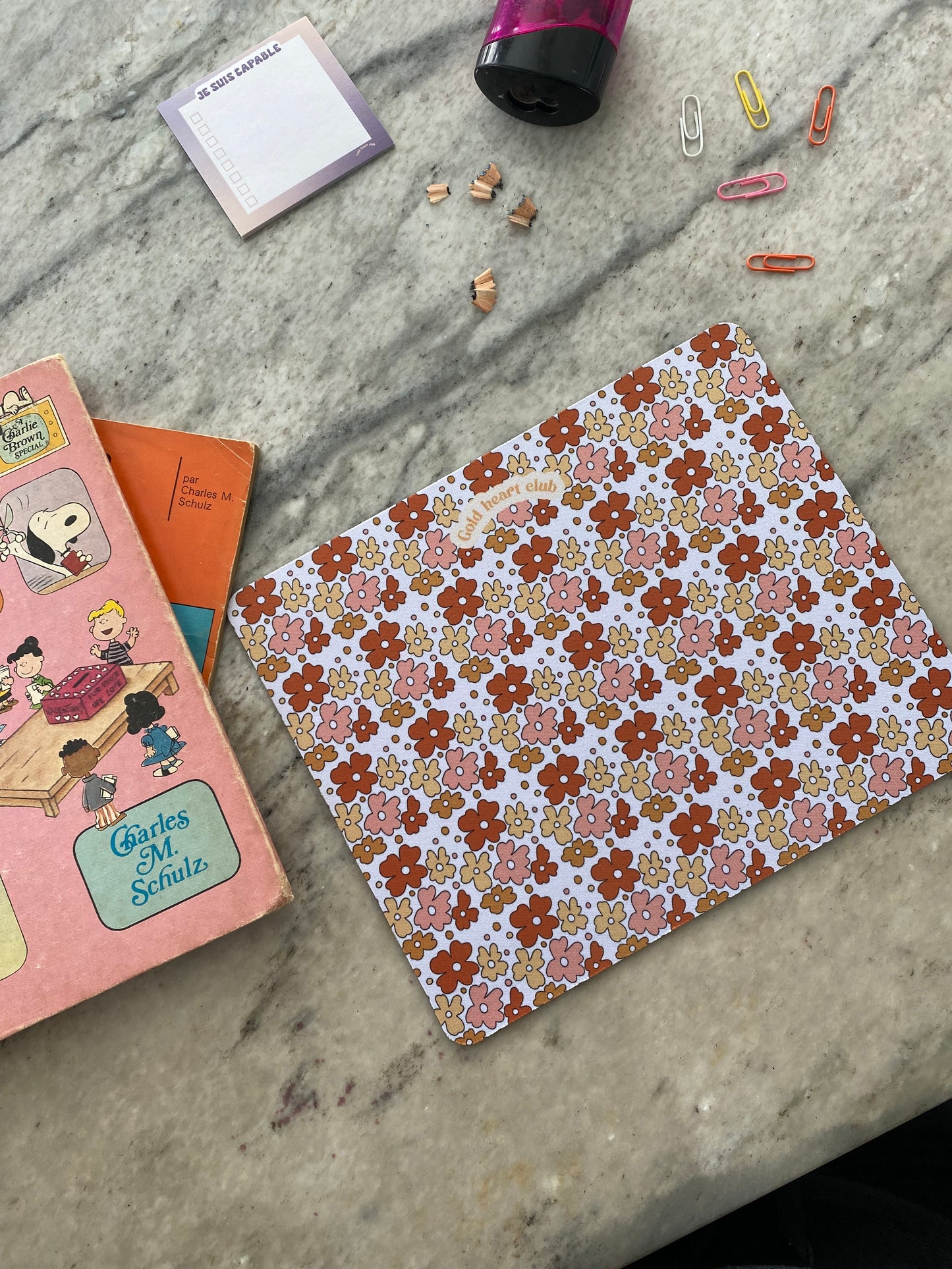 Tapis de souris Fleuris illustré Gold Heart Club