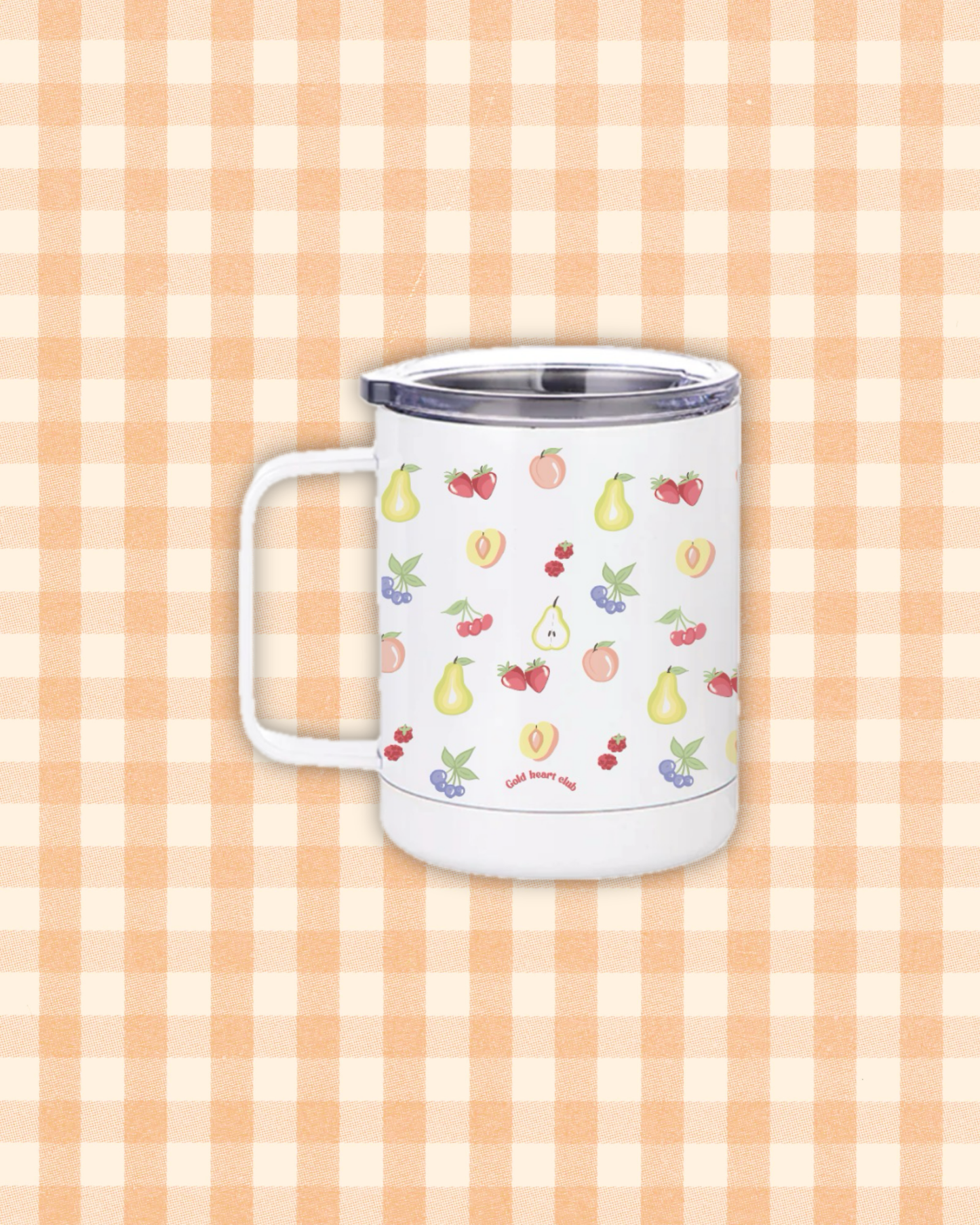 Tasse illustrée à la main Fruits Gold Heart Club idée cadeau créatif