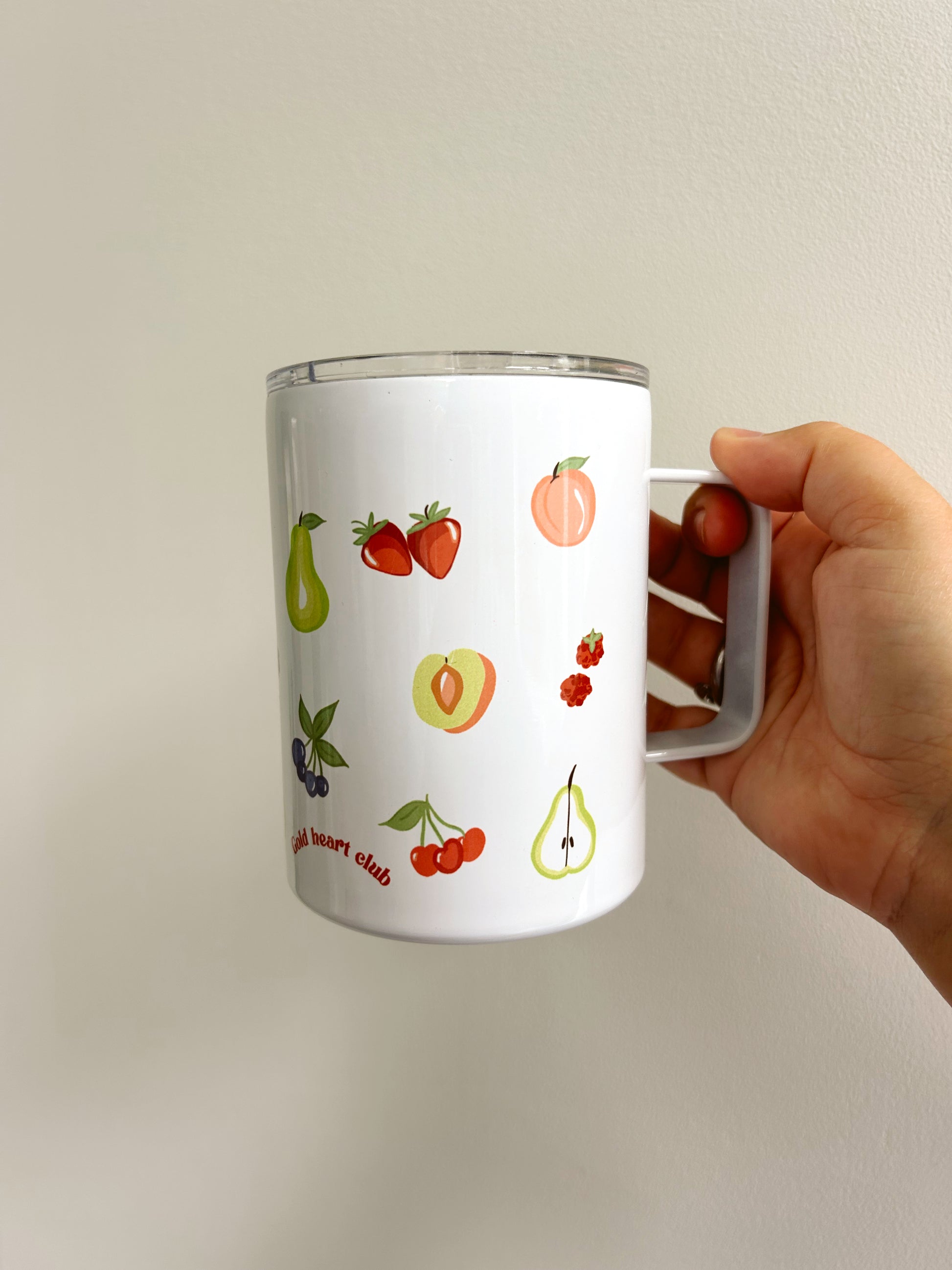 Tasse illustrée à la main Fruits Gold Heart Club idée cadeau créatif