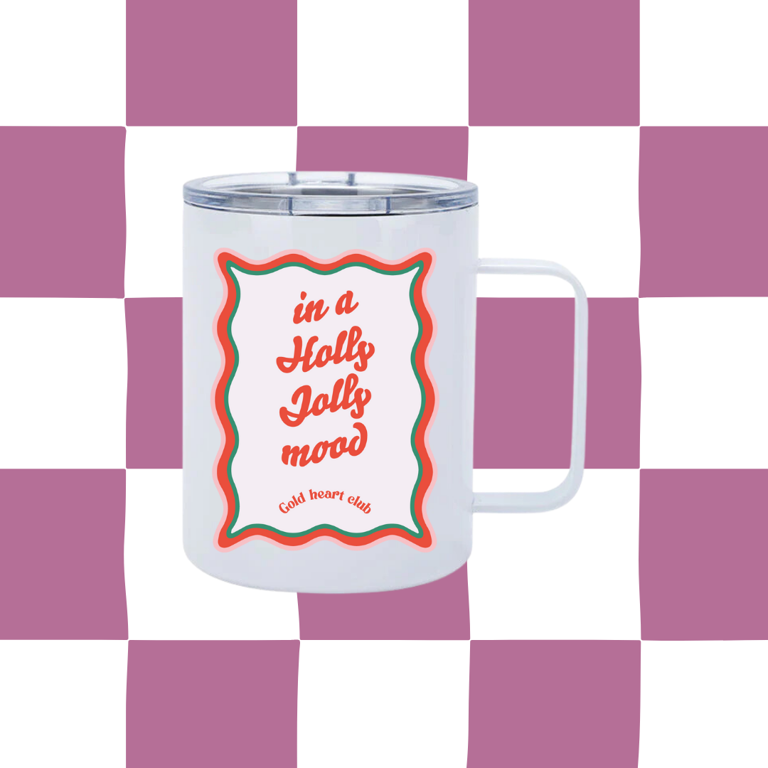 Tasse illustrée Holly Jolly Mood fait au Québec Gold Heart Club