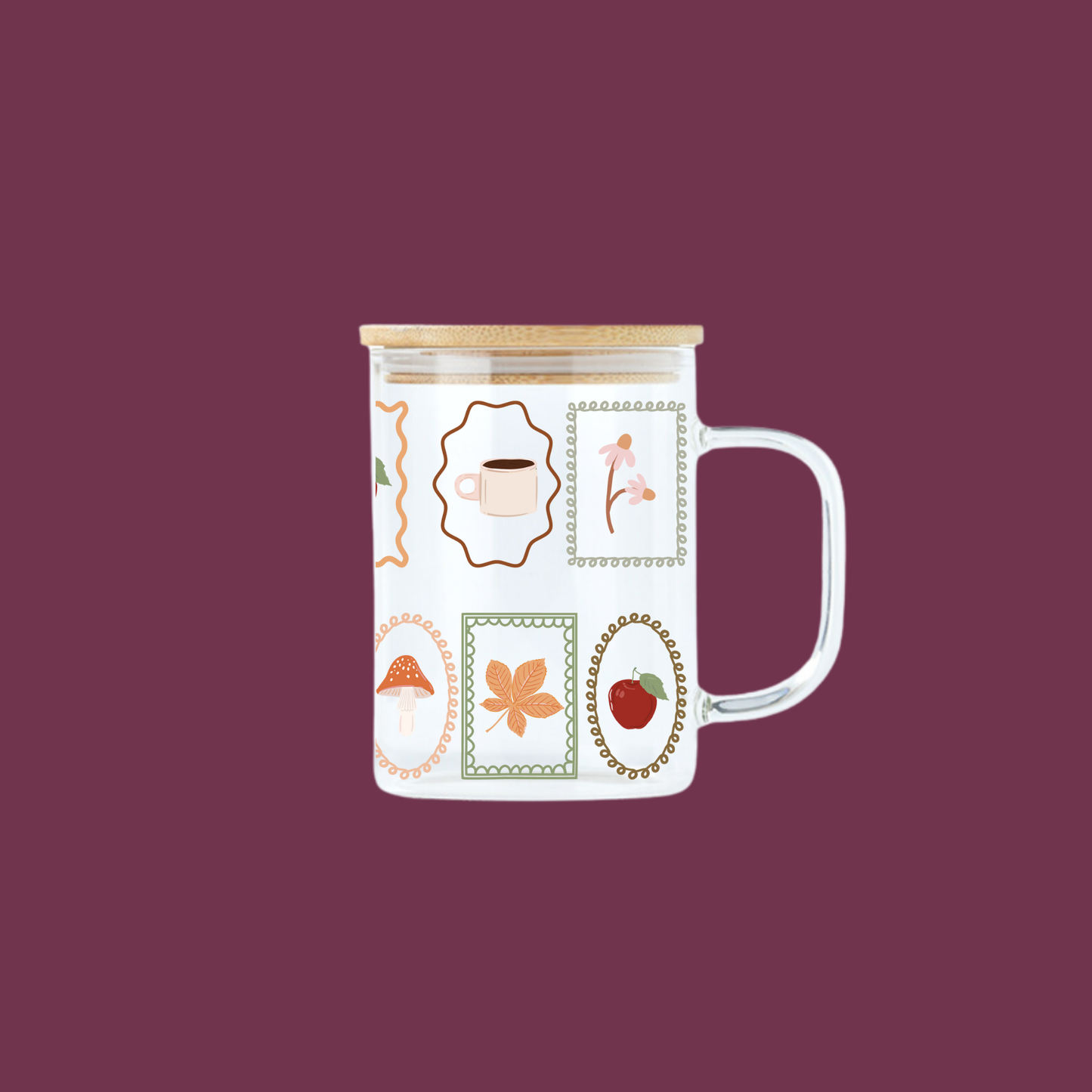 Tasse illustrée timbres d'automne Gold Heart Club 