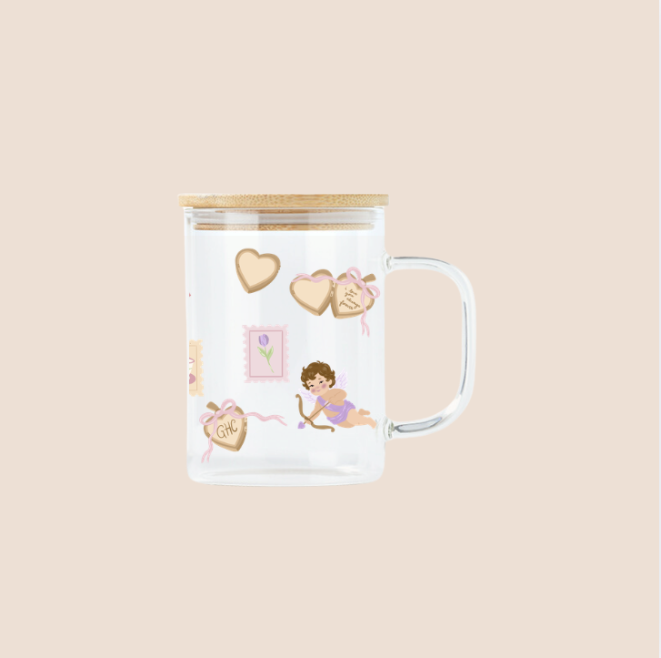 Verre illustré cute Chérubin Gold Heart Club fait au Québec