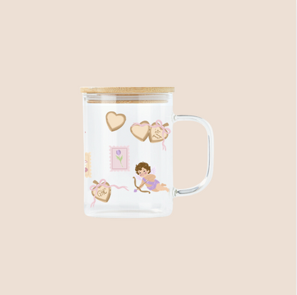 Verre illustré cute Chérubin Gold Heart Club fait au Québec