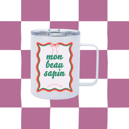 Tasse avec anse illustrée Mon Beau Sapin fait au Québec Gold Heart Club