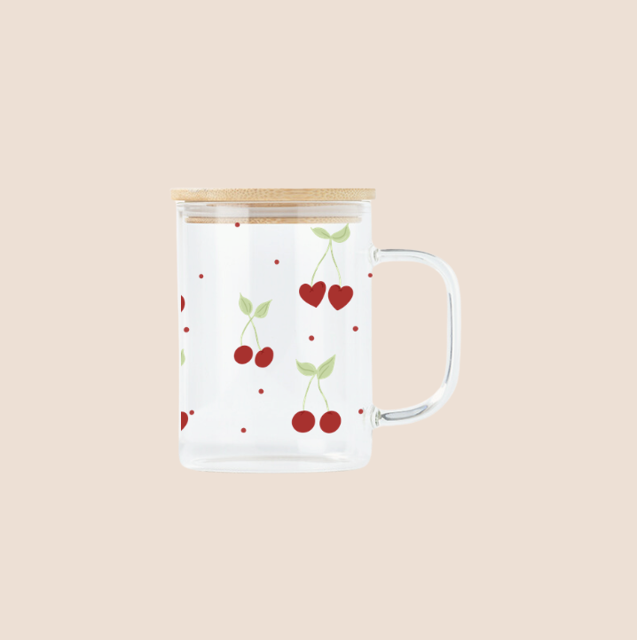 Verre illustré cute Mon Cherry Gold Heart Club fait au Québec