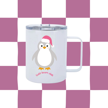 Tasse avec anse illustrée Pingouin de Noël fait au Québec Gold Heart Club