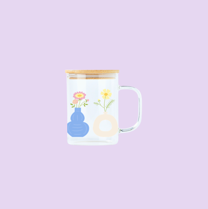Idée cadeau Verre illustré Vases & Fleurs fait au Québec