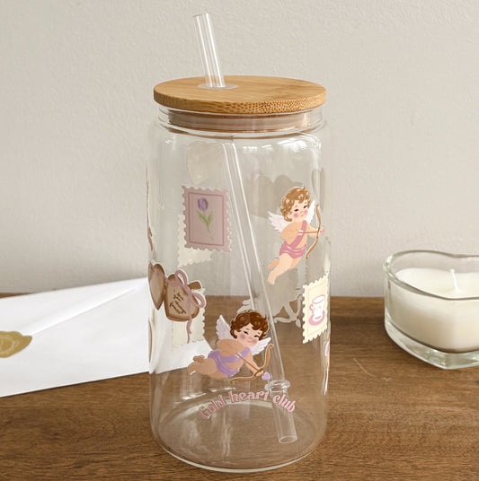 Verre illustré cute Chérubin Gold Heart Club fait au Québec