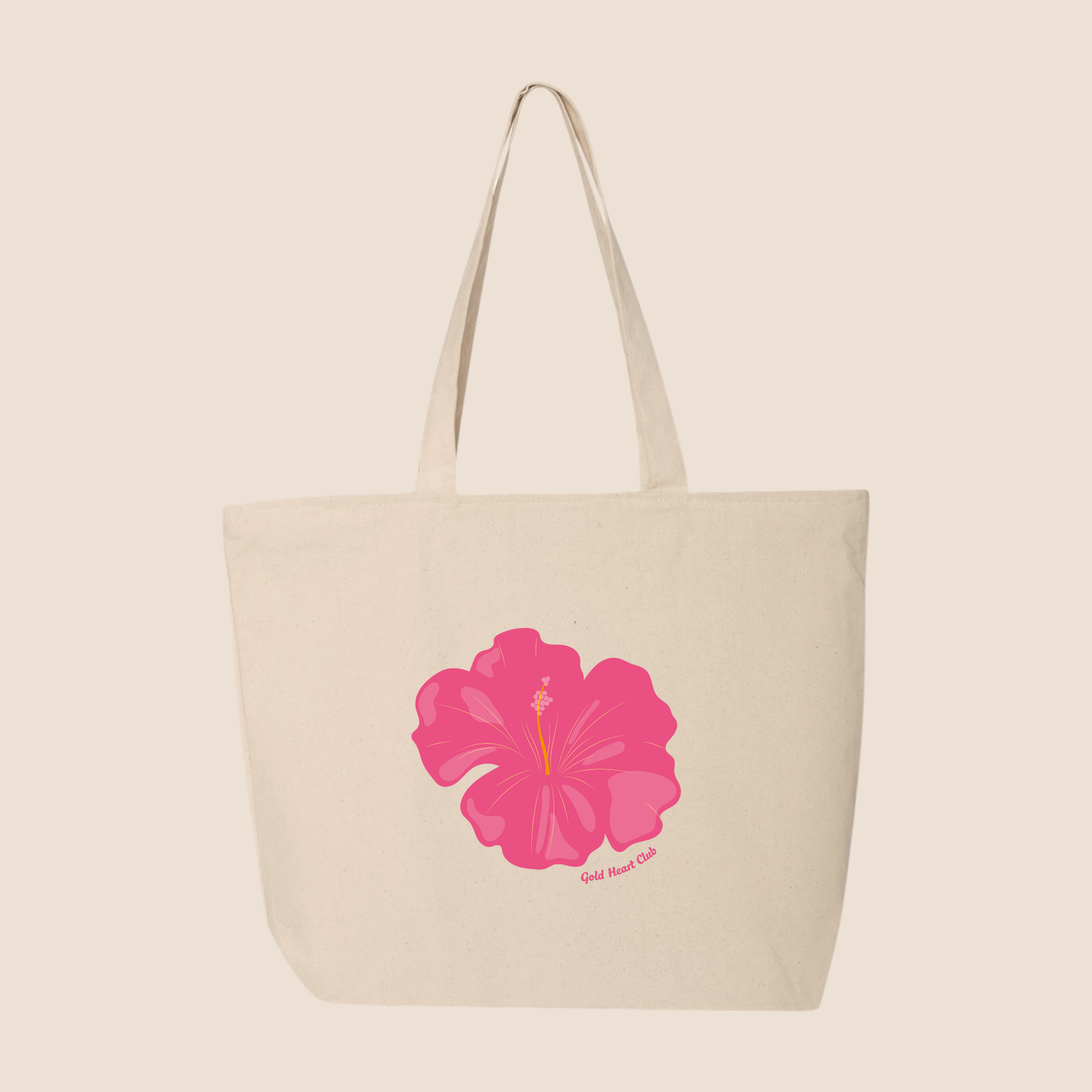 Tote bag illustré Hibiscus rose Gold Heart Club