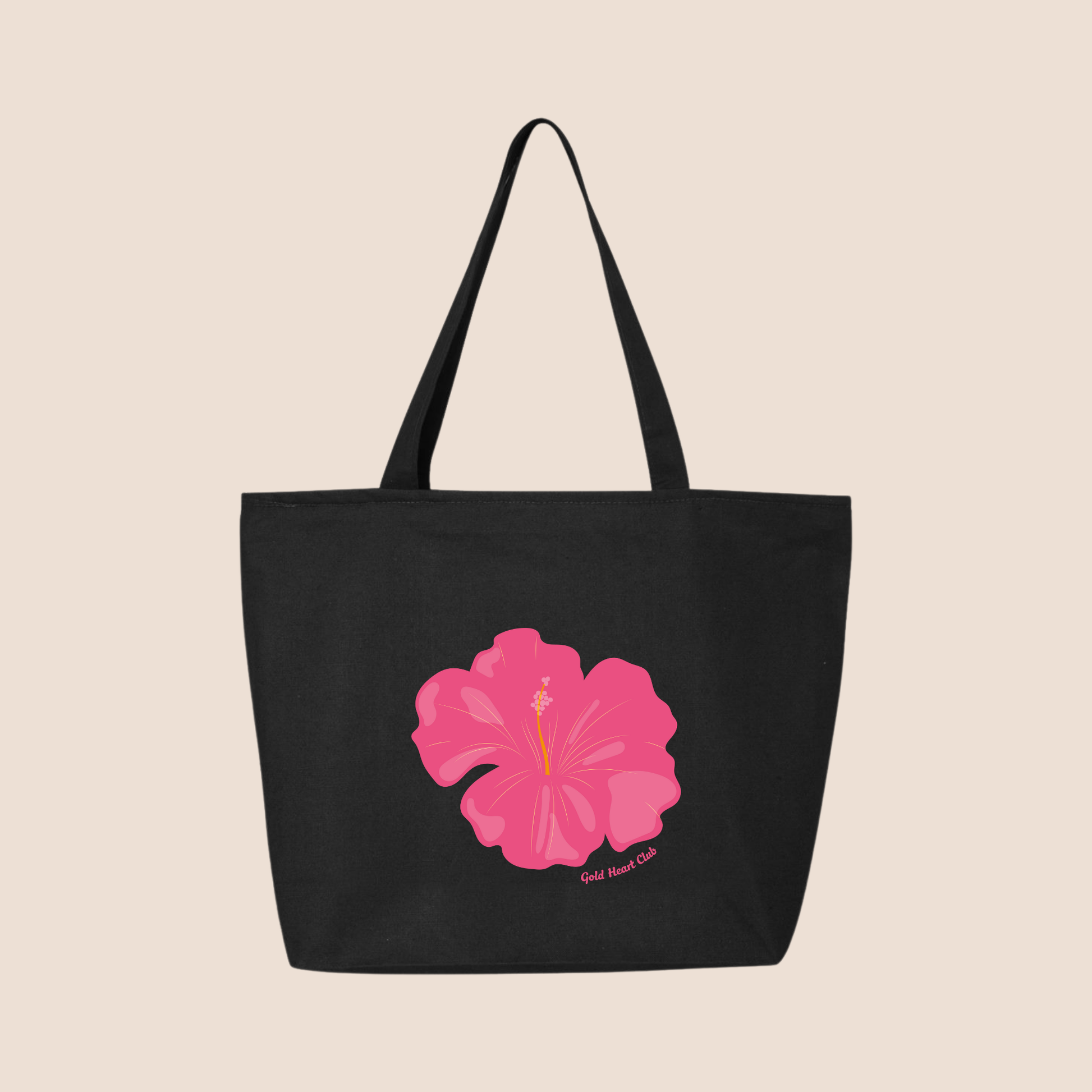 Tote bag illustré Hibiscus rose Gold Heart Club