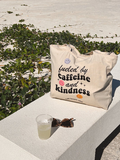 Tote bag de qualité tissu beige Caffeine and Kindness Gold Heart Club