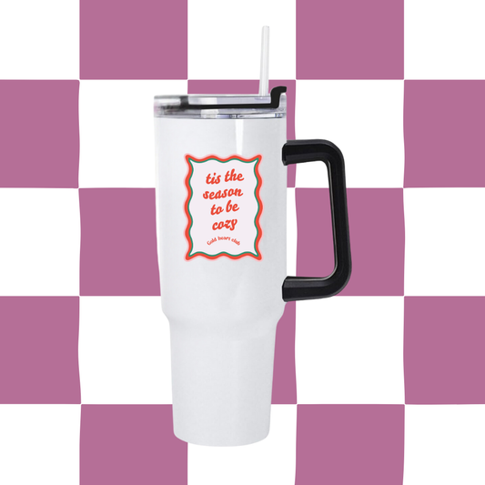 Tumbler illustré Tis the Season to be Cozy Gold Heart Club fait au Québec