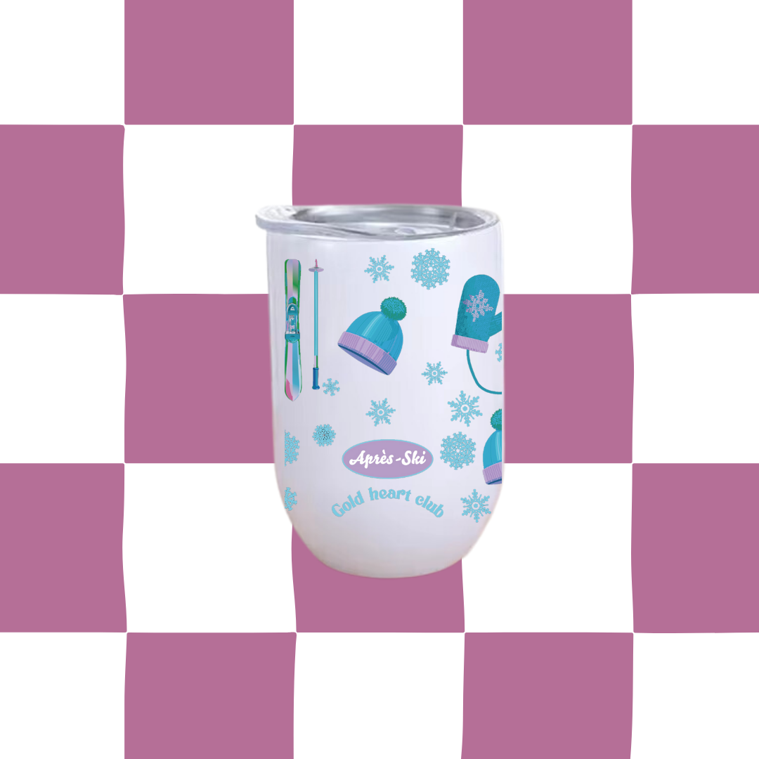 Tumbler à vin illustré Après-Ski fait au Québec Gold Heart Club