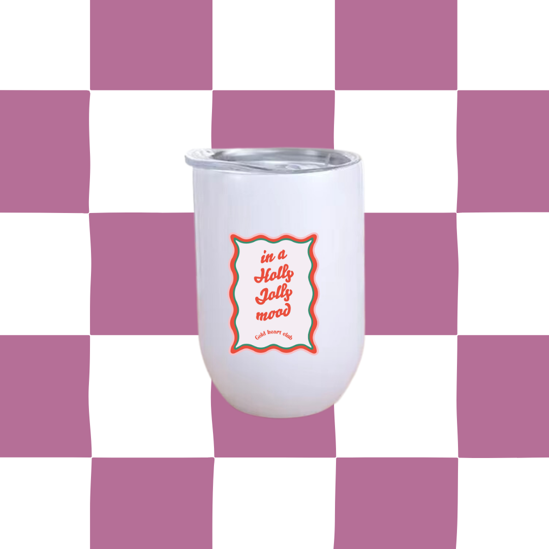 Tumbler à vin illustré Holly Jolly Mood fait au Québec Gold Heart Club