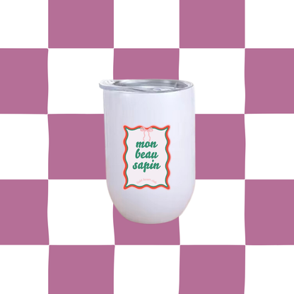 Tumbler à vin illustré Mon Beau Sapin fait au Québec Gold Heart Club