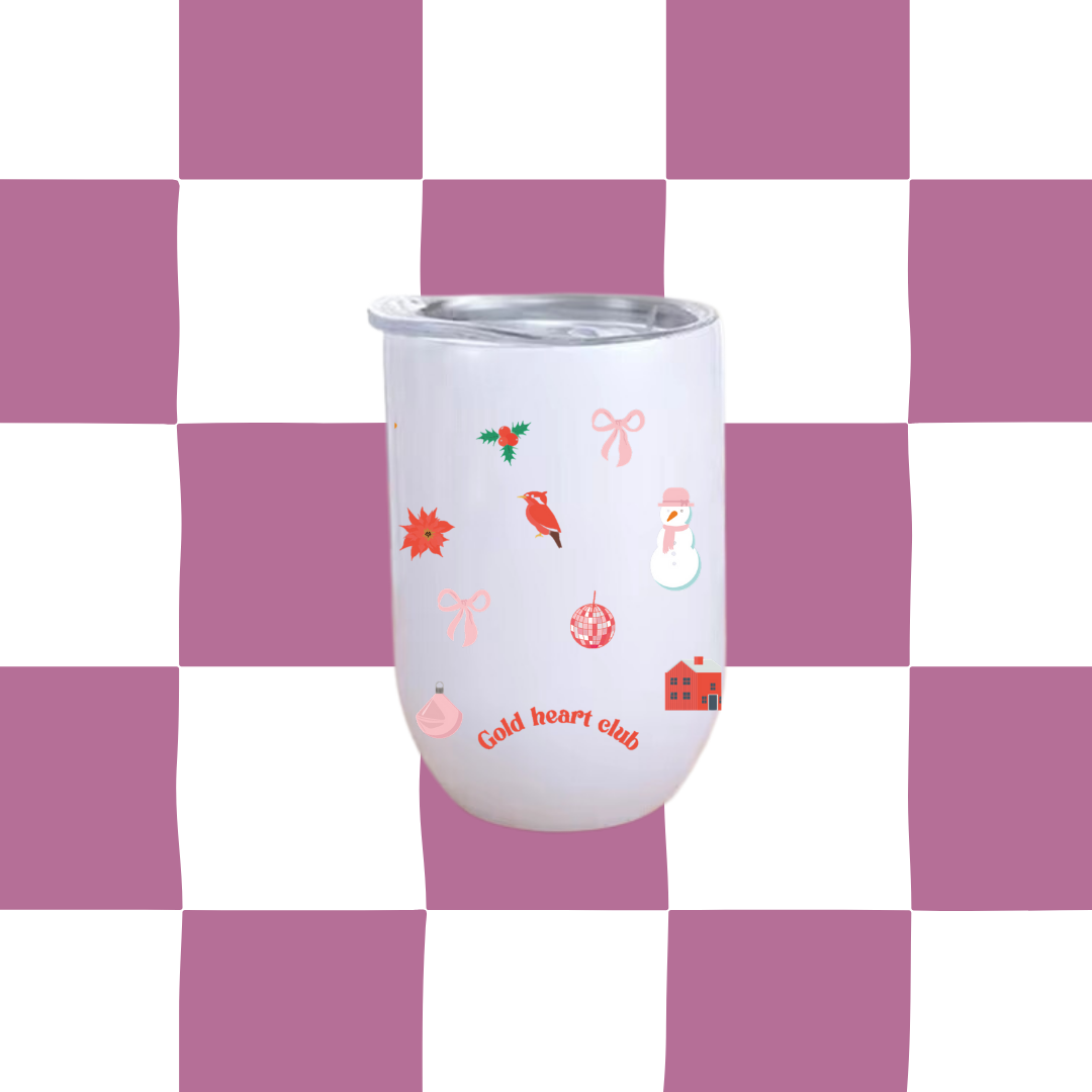 Tumbler à vin illustré Petits ornements fait au Québec Gold Heart Club