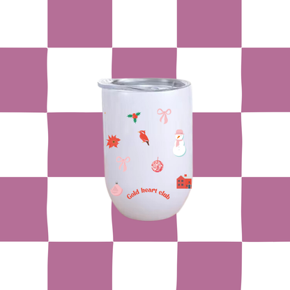 Tumbler à vin illustré Petits ornements fait au Québec Gold Heart Club