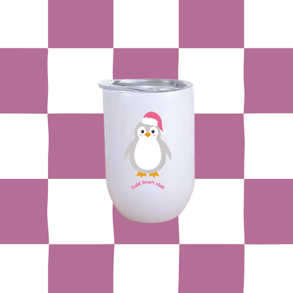 Tumbler à vin illustré Pingouin de Noël fait au Québec Gold Heart Club