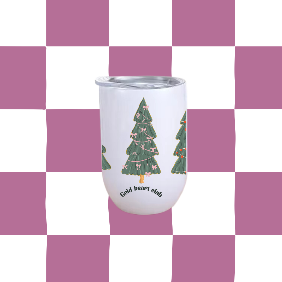 Tumbler à vin illustré Sapins fait au Québec Gold Heart Club