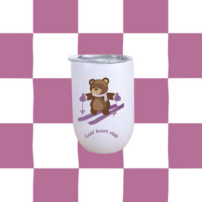 Tumbler à vin illustré Teddy Ski fait au Québec Gold Heart Club