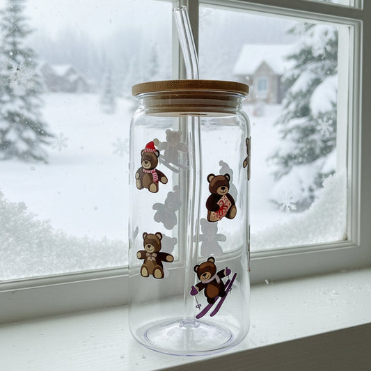 Verre illustré ourson hivernal Gold Heart Club