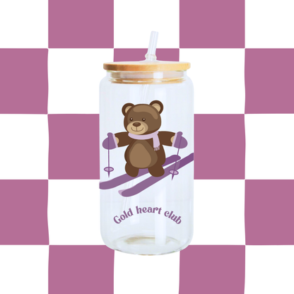 Verre illustré Teddy Ski fait au Québec Gold Heart Club