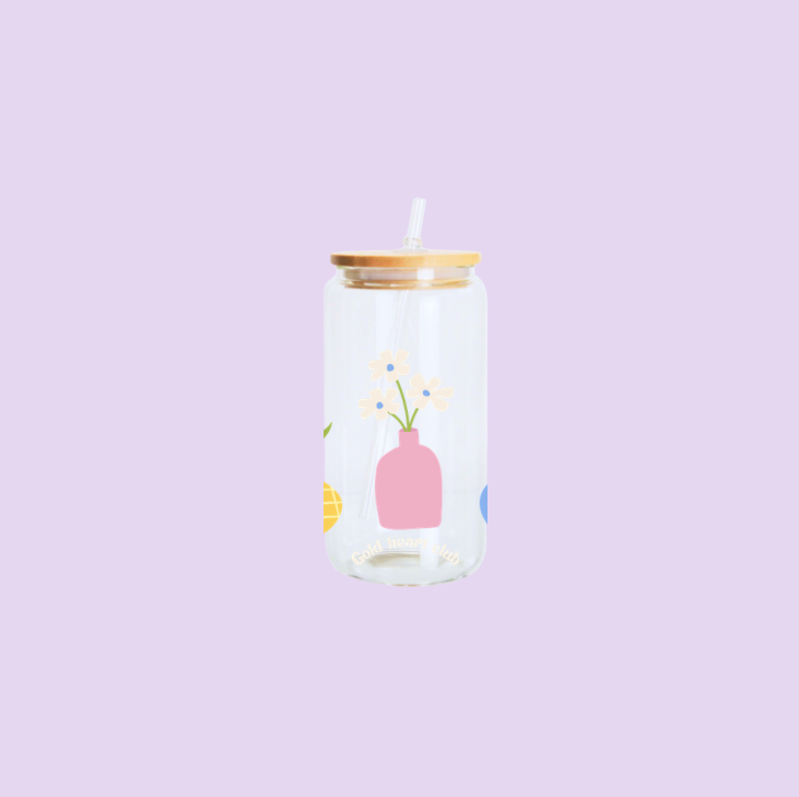 Idée cadeau Verre illustré Vases & Fleurs fait au Québec