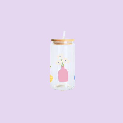 Idée cadeau Verre illustré Vases & Fleurs fait au Québec