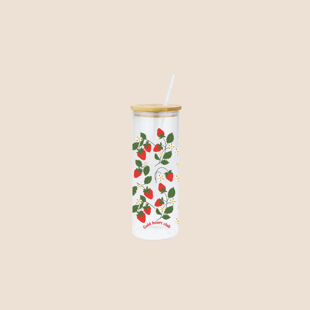 Verre illustré Fraises Gold Heart Club idée cadeau