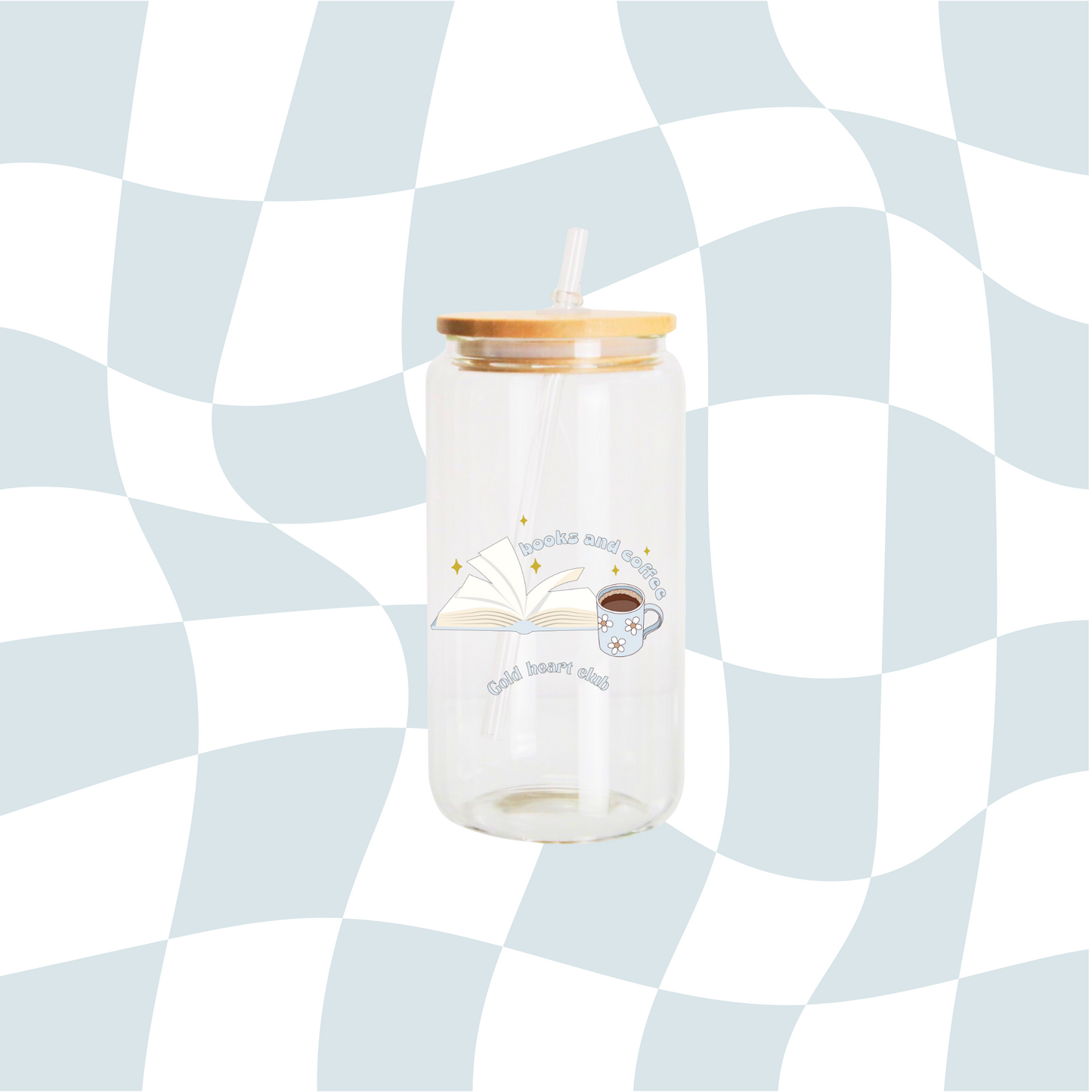 Verre illustré Books and Coffee Gold Heart Club fait au Québec