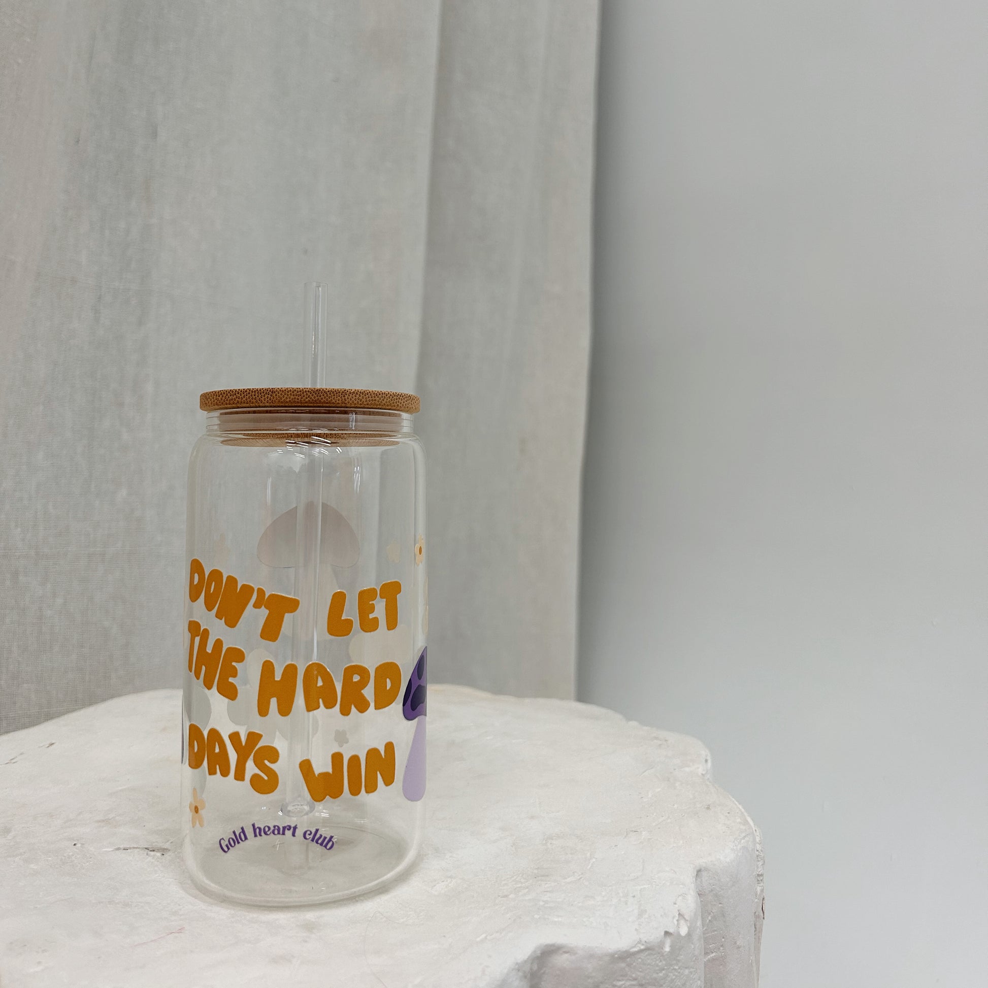 Verre illustré Champignon fait au Québec Gold Heart Club