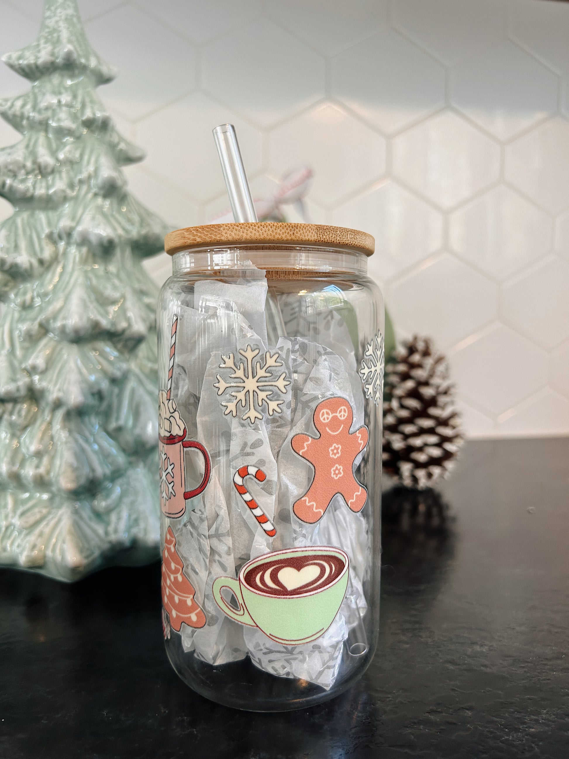 Verre illustré chocolat chaud Gold Heart Club idée cadeau