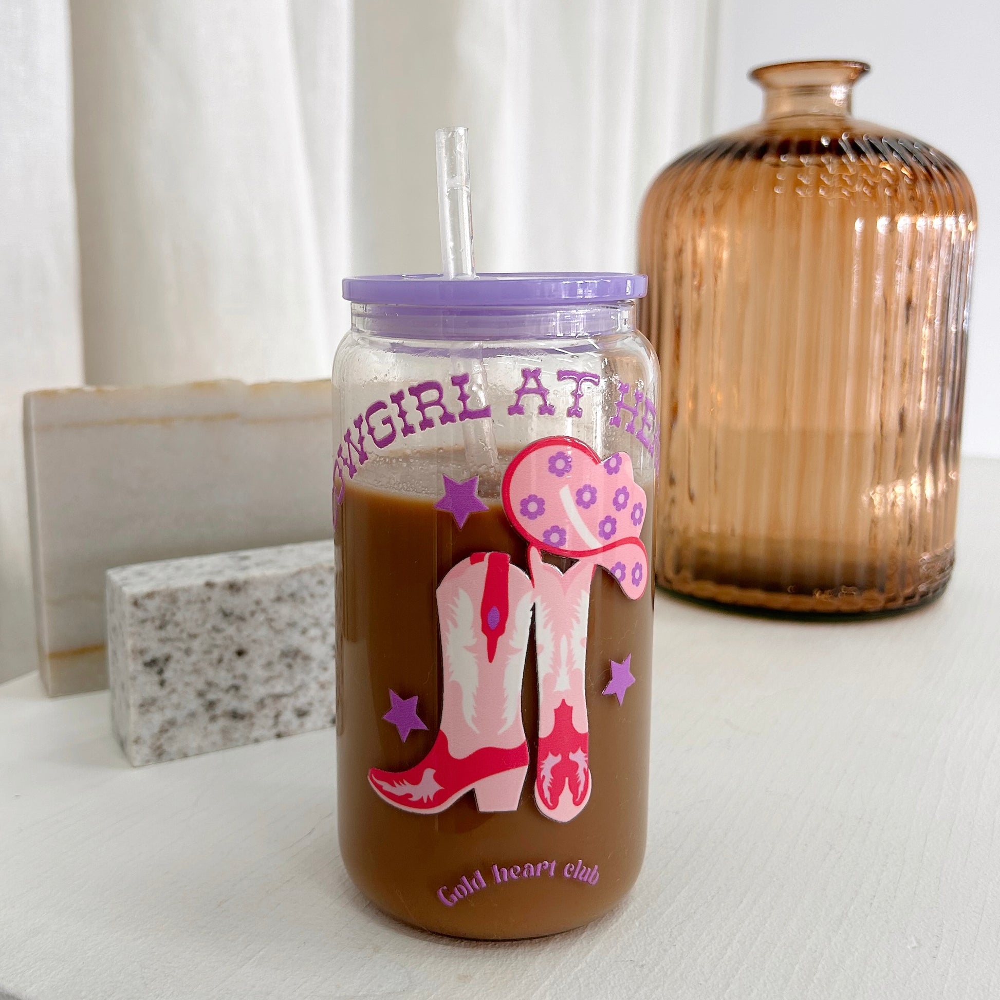 Verre illustré Cowgirl fait au Québec Gold Heart Club