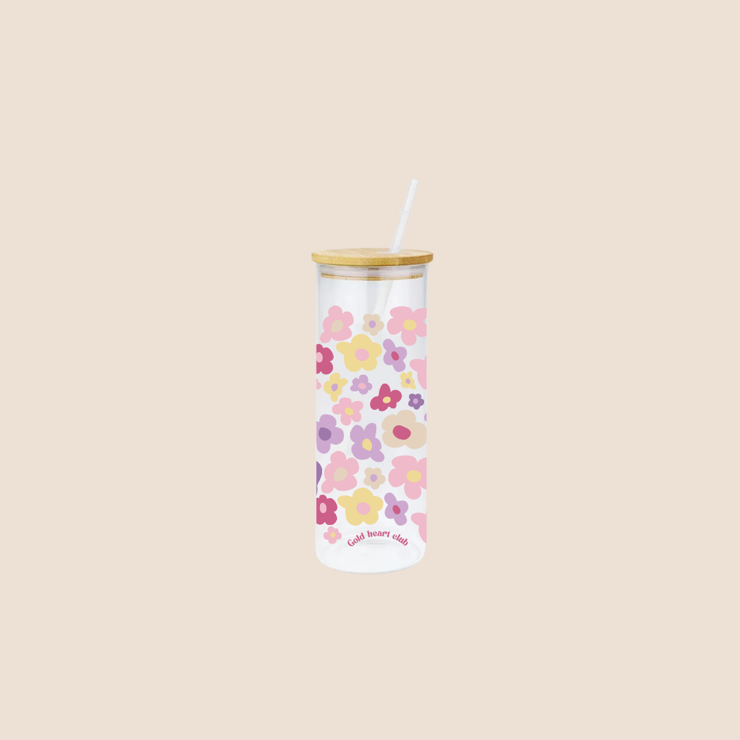 Verre illustré Fleurs Pastel Gold Heart Club