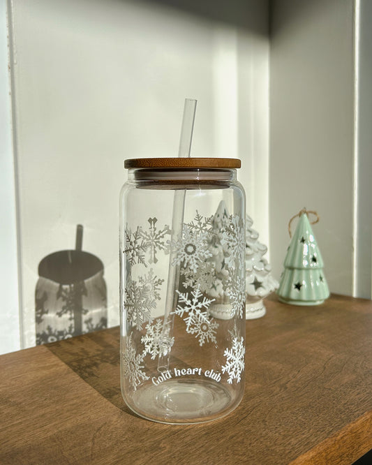 Verre illustré Flocons fait au Québec Gold Heart Club
