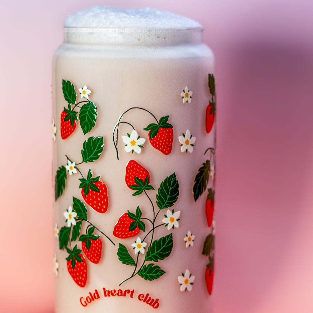 Verre illustré Fraises Gold Heart Club idée cadeau