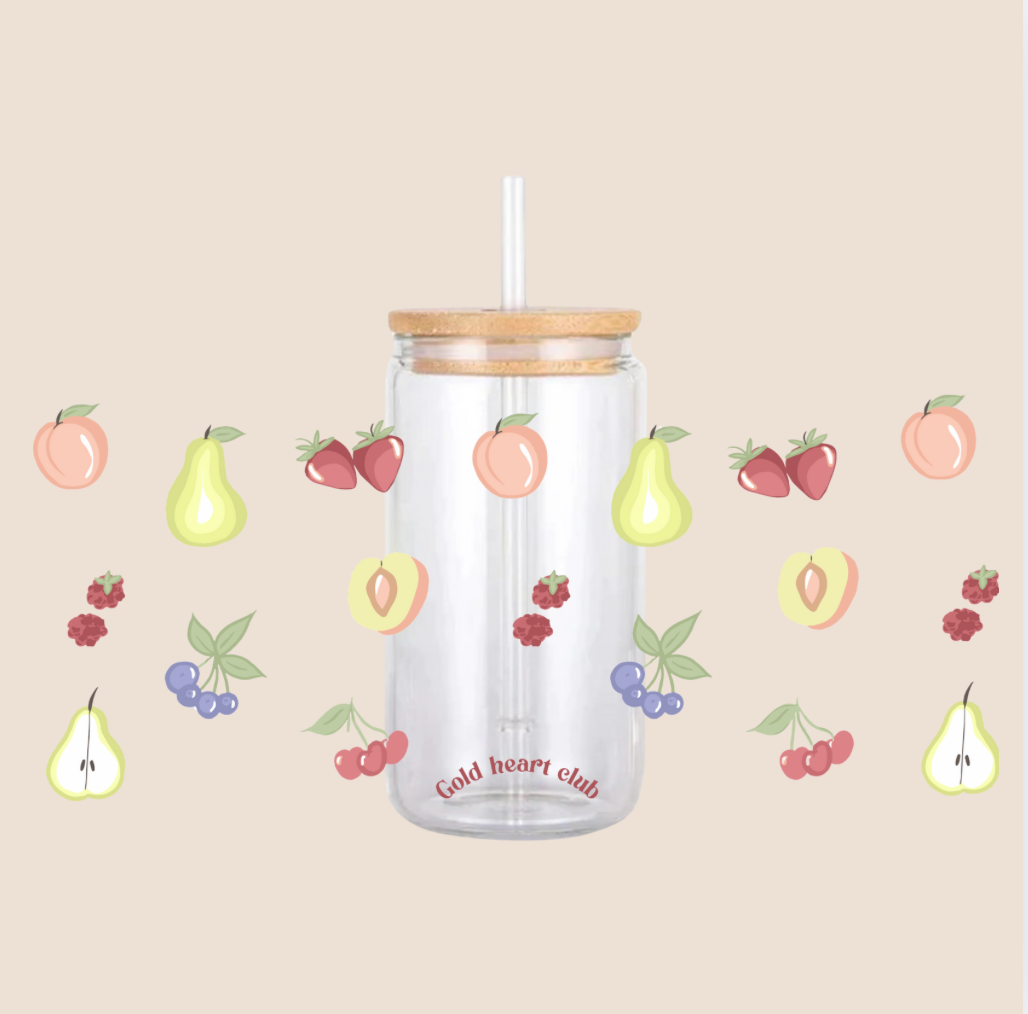 Verre illustré Fruits fait au Québec Gold Heart Club