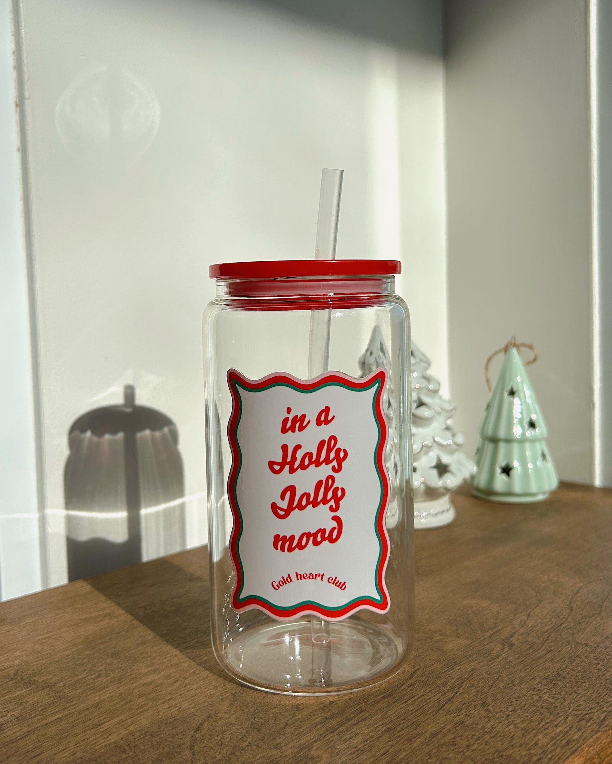Verre illustré Holly Jolly Mood fait au Québec Gold Heart Club
