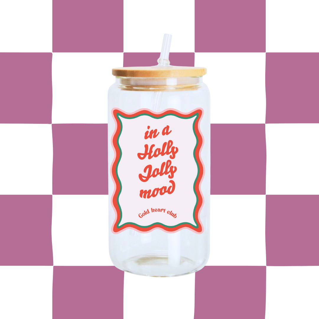 Verre illustré Holly Jolly Mood fait au Québec Gold Heart Club