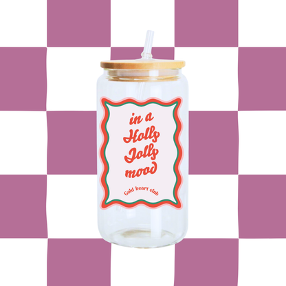 Verre illustré Holly Jolly Mood fait au Québec Gold Heart Club