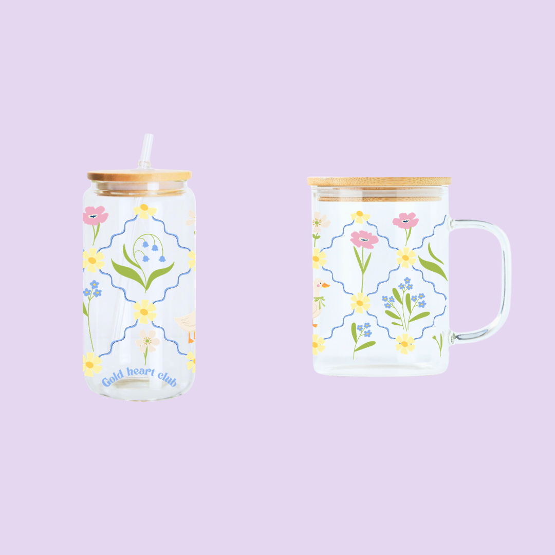Idée cadeau Verre illustré Jardin Champêtre fait au Québec