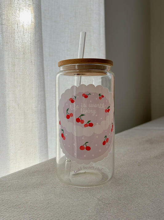 Verre illustré Life is Worth Living fait au Québec Gold Heart Club